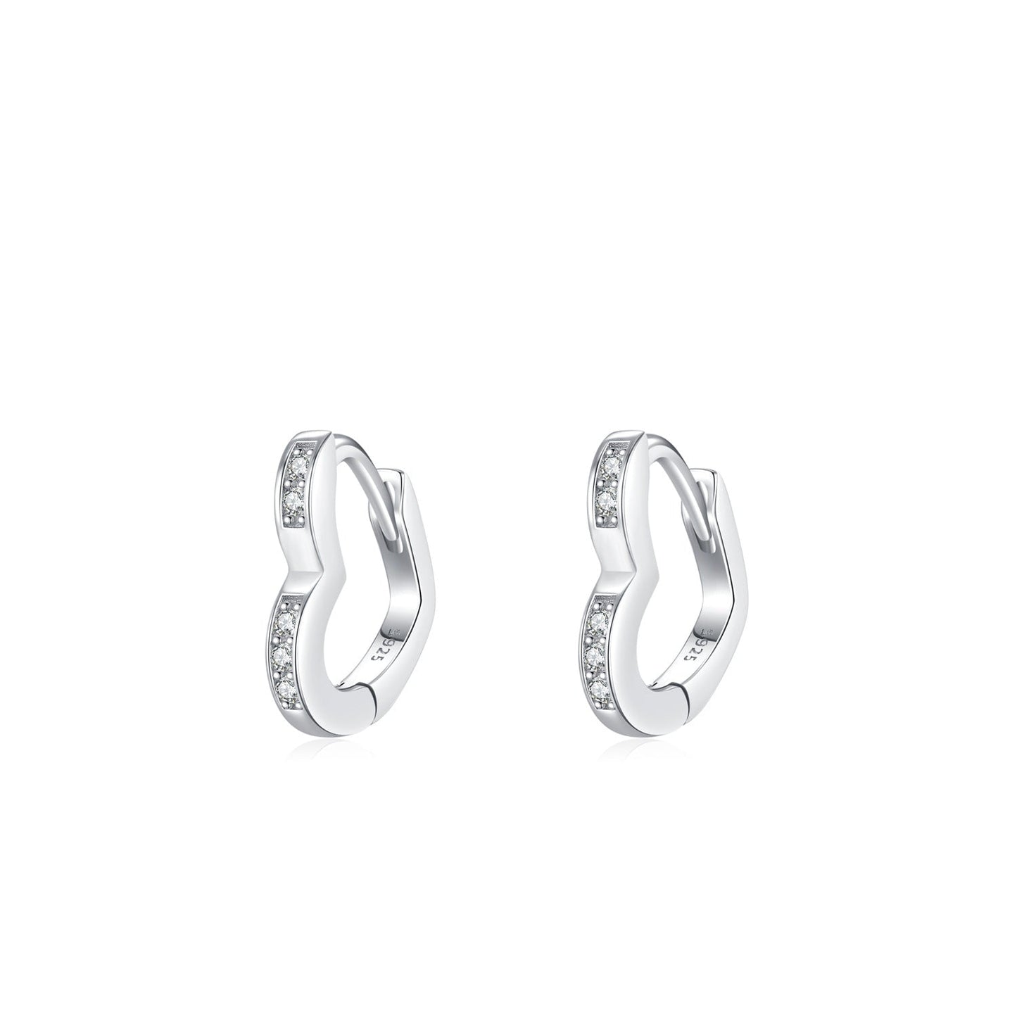 Sterling Silver CZ Heart Huggie Earrings for Girls