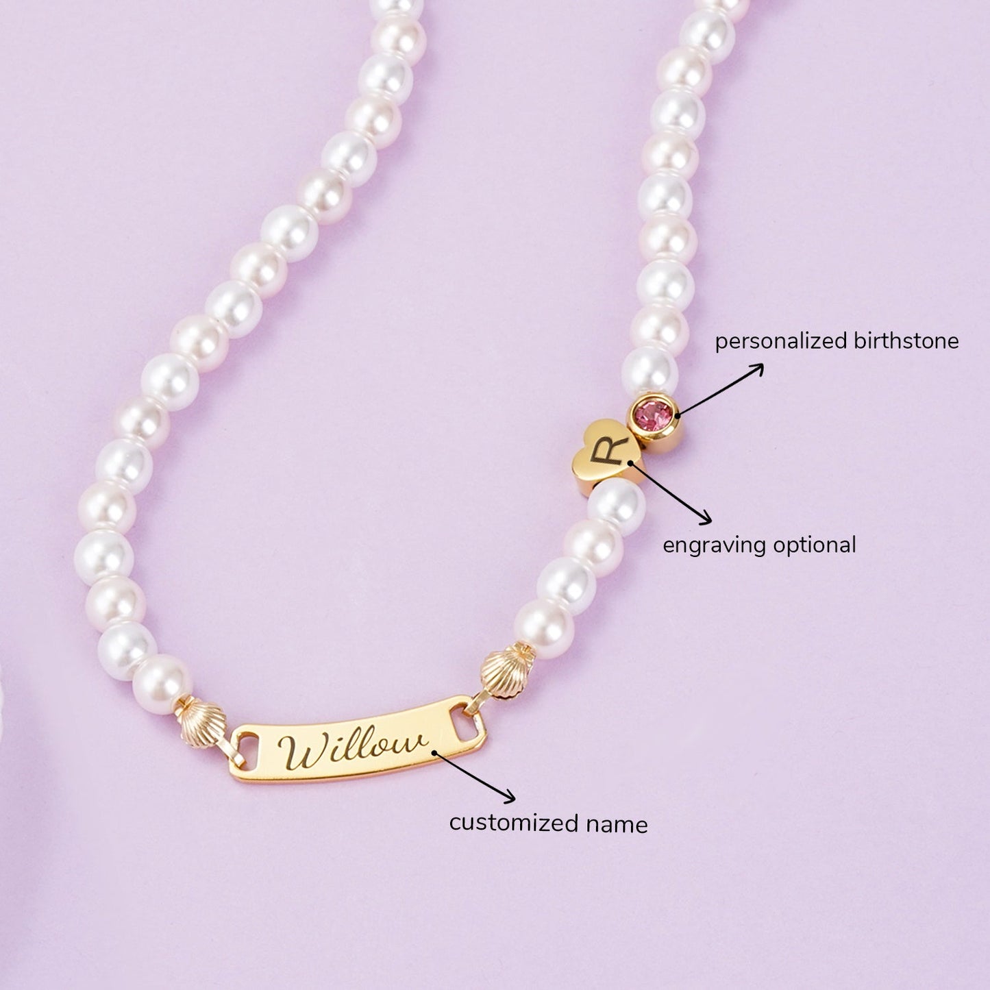 Personalized Pearl Necklace for Girls – Name, Initial, Birthstone