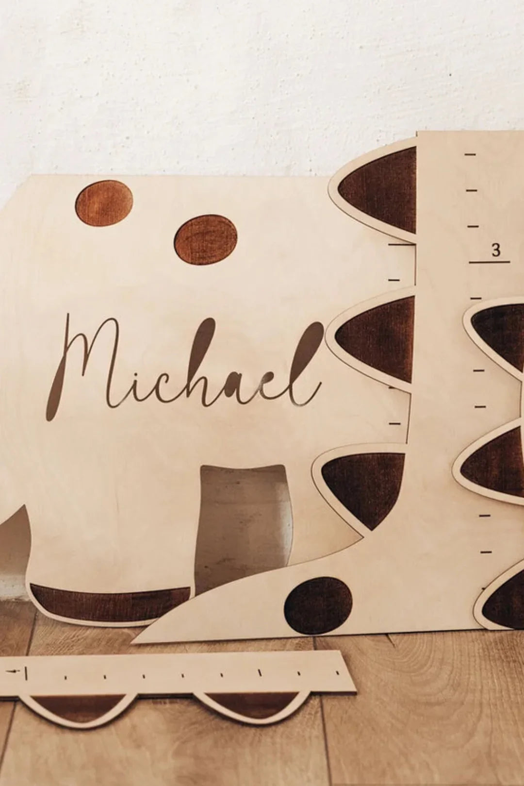 Personalized Wooden Baby Name Growth Chart - T-rex