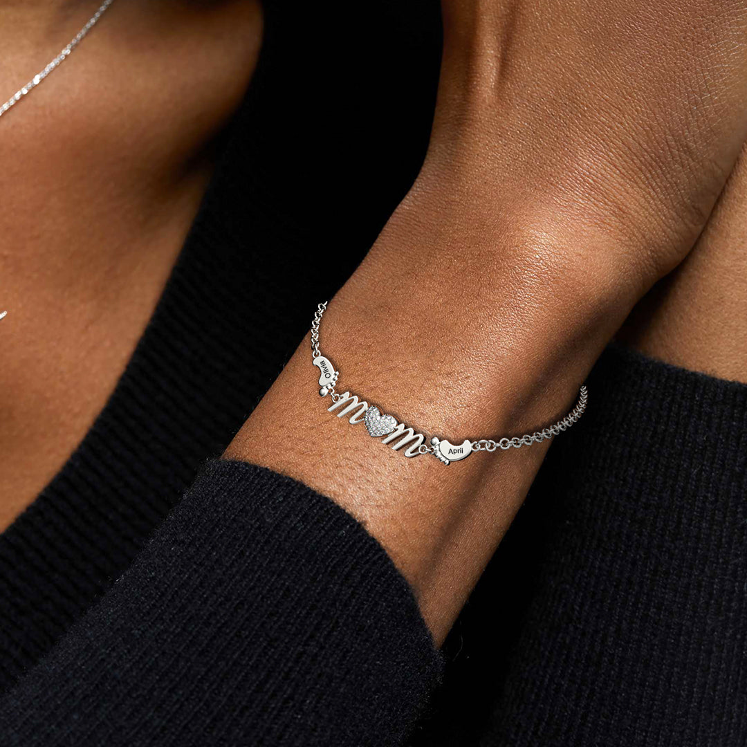 Personalized Mom Bracelet With Family Name Feet