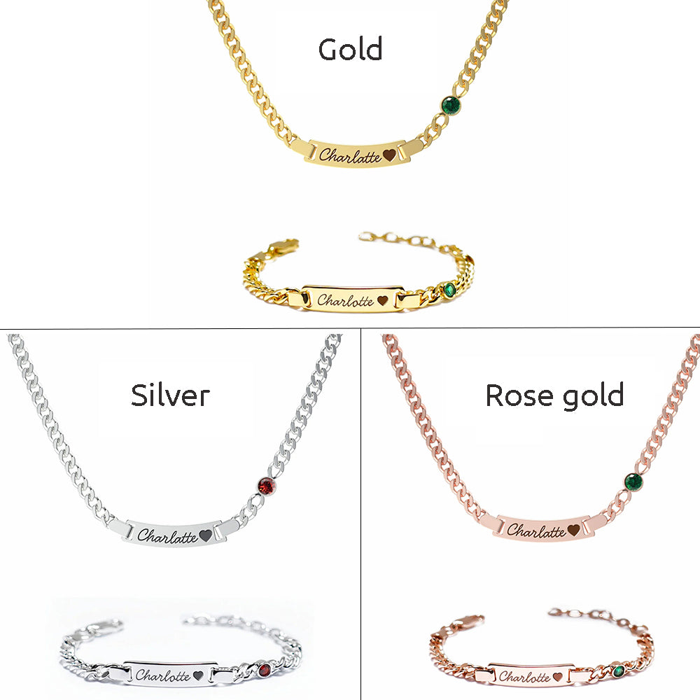 Personalized Baby Name Birthstone Bracelet and Necklace Set