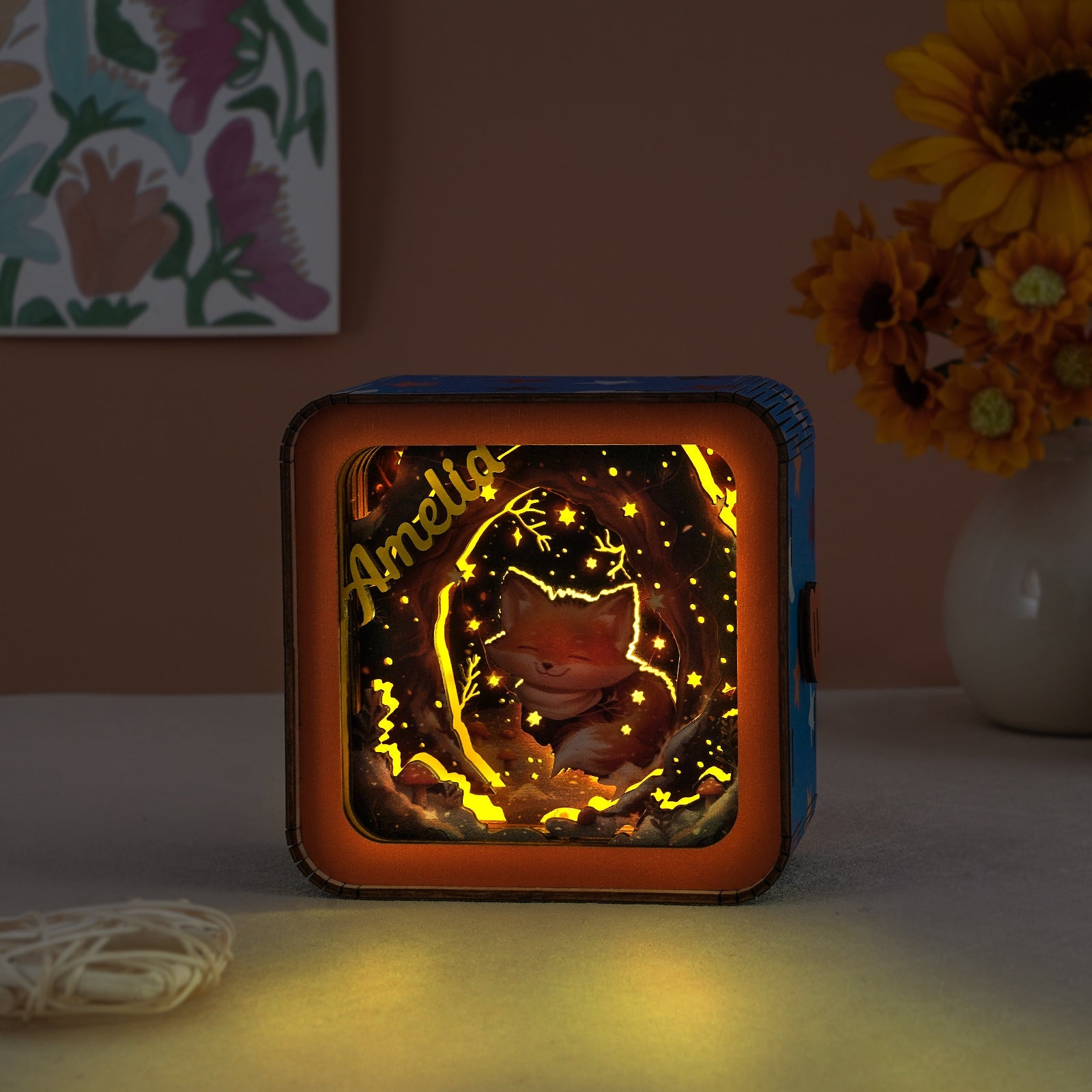 Personalized 3D Wooden Puzzle Baby Night Light - Fox Design