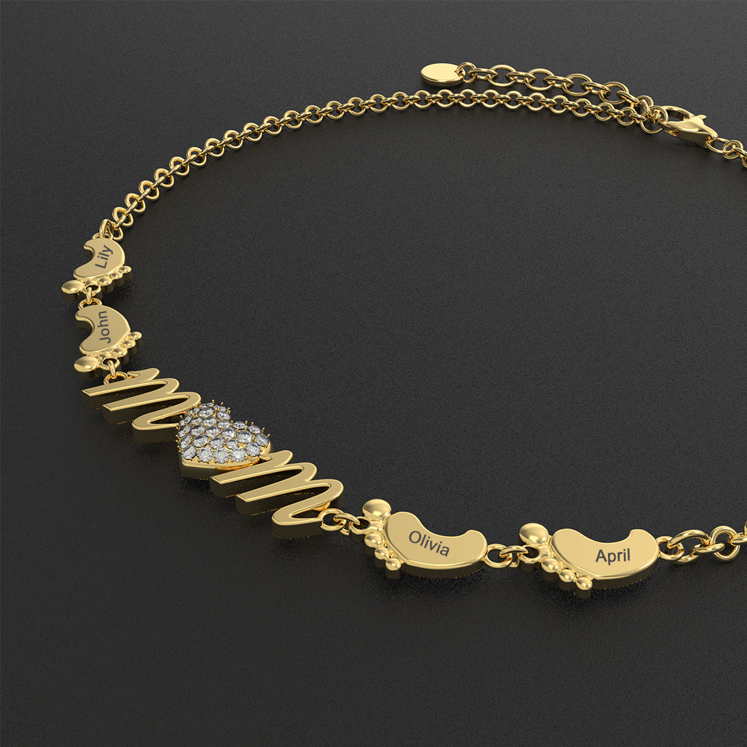 Personalized Mom Bracelet With Family Name Feet