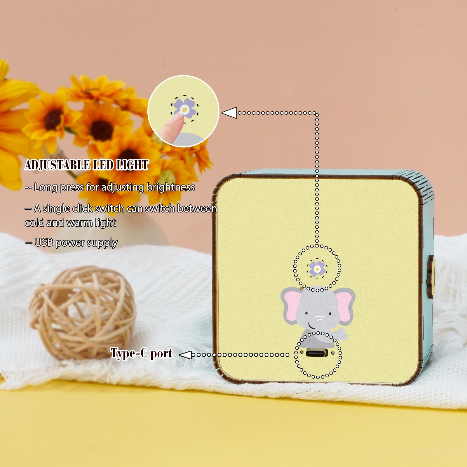 Personalized 3D Wooden Puzzle Baby Night Light - Elephant Design