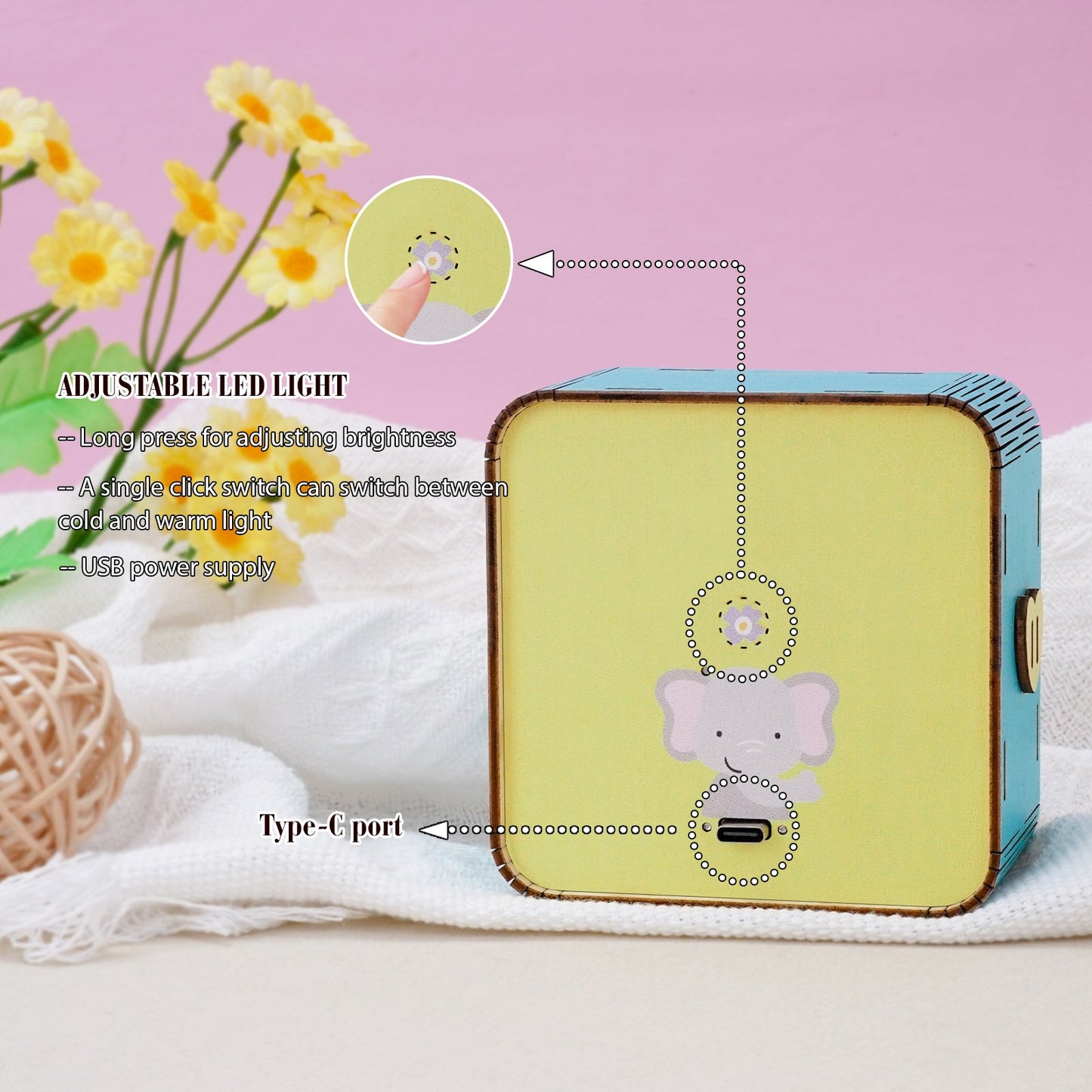 Personalized 3D Wooden Puzzle Baby Night Light - Sleeping Elephant & Moon