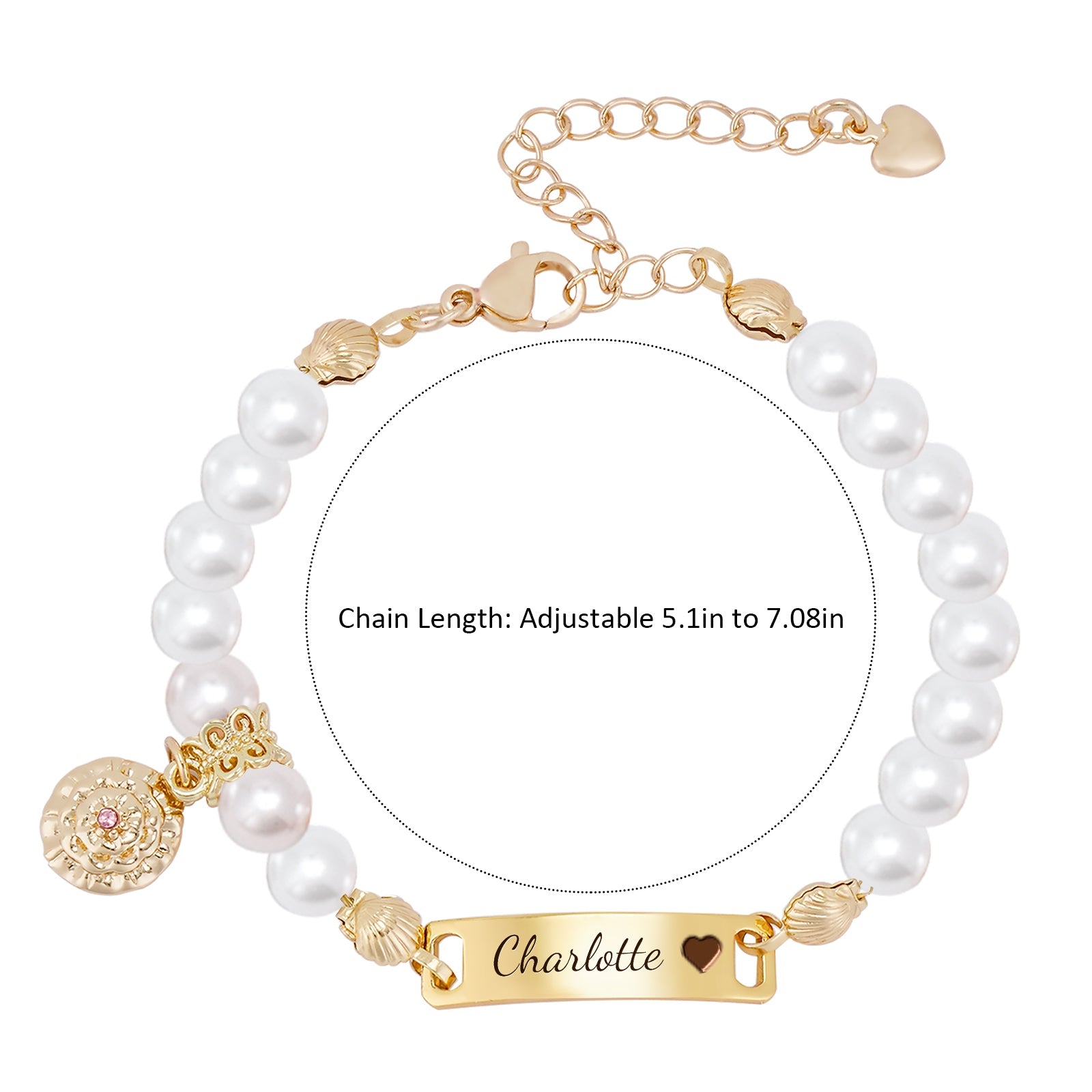 Personalized Baby Name and Birthflower Pearl Bracelet