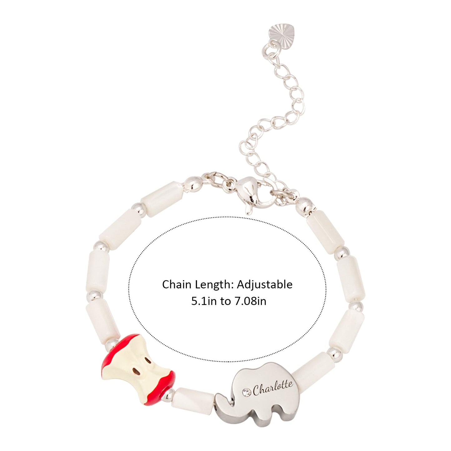 Tiny Elephant Personalized Name Mother-of-Pearl Beads Bracelet