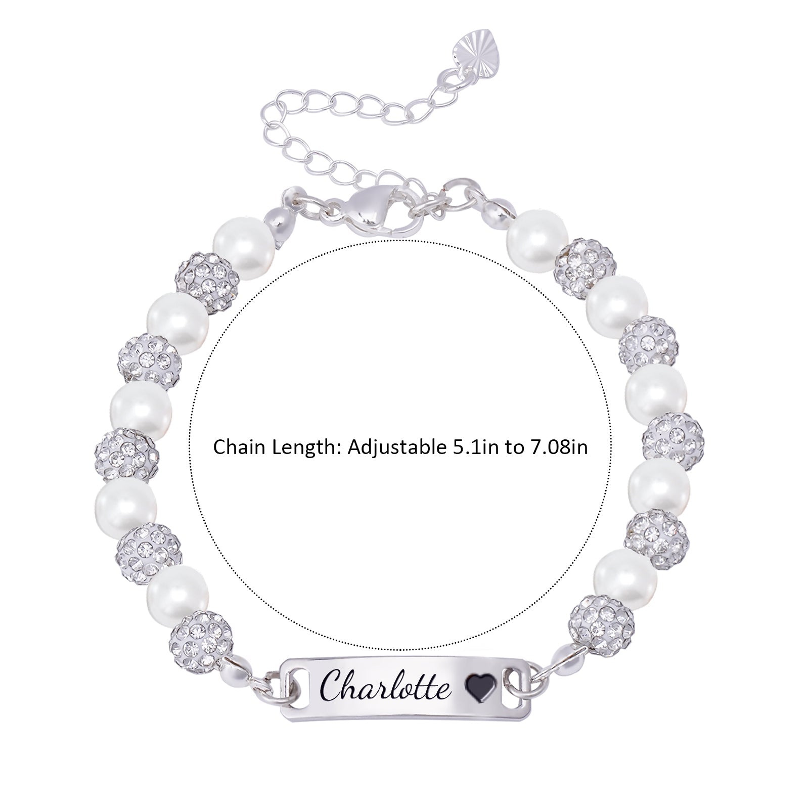 CZ Silver Personalized Baby Name Pearl Bracelet