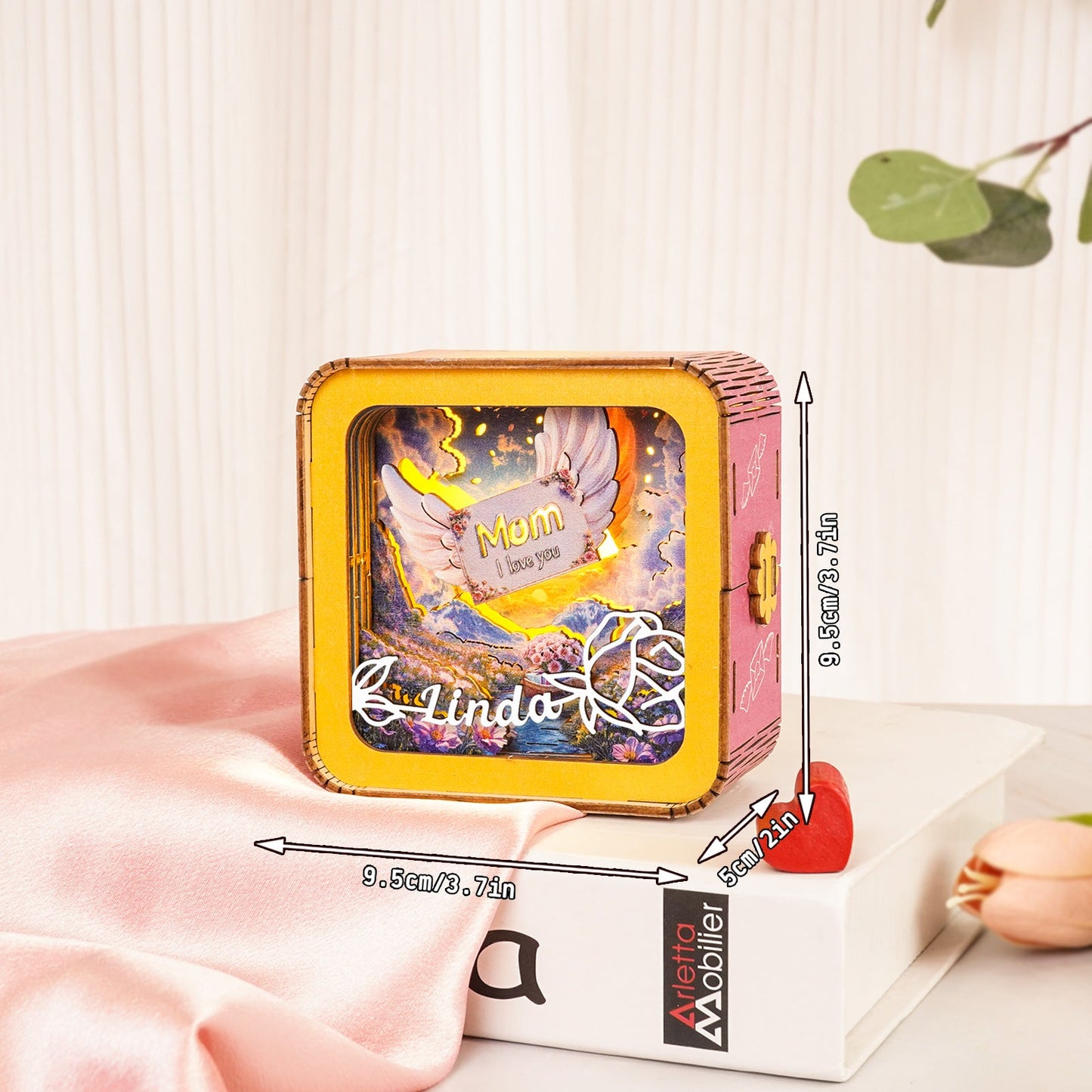 Personalized 3D Wooden Puzzle Night Light with angel wings for Mother's Day gift for mom.