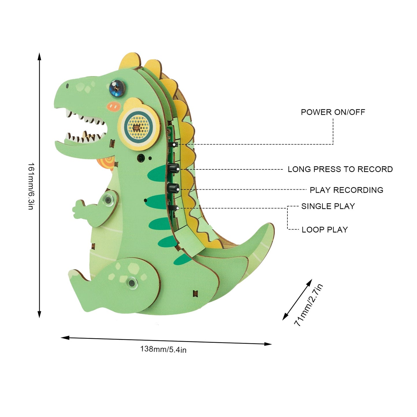 T-Rex Dinosaur – 3D DIY Wooden Puzzle Recorder