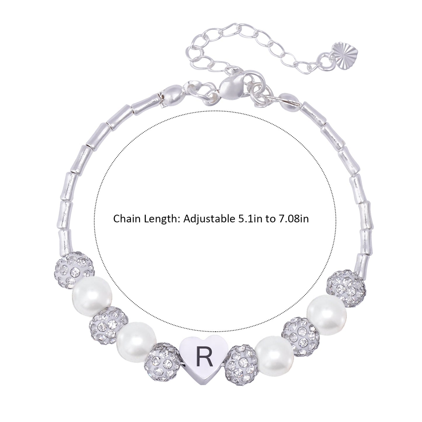 Girls Custom Initial Crystal Pearl Bracelet
