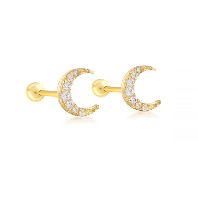 CZ Crescent Moon Girls Stud Earrings