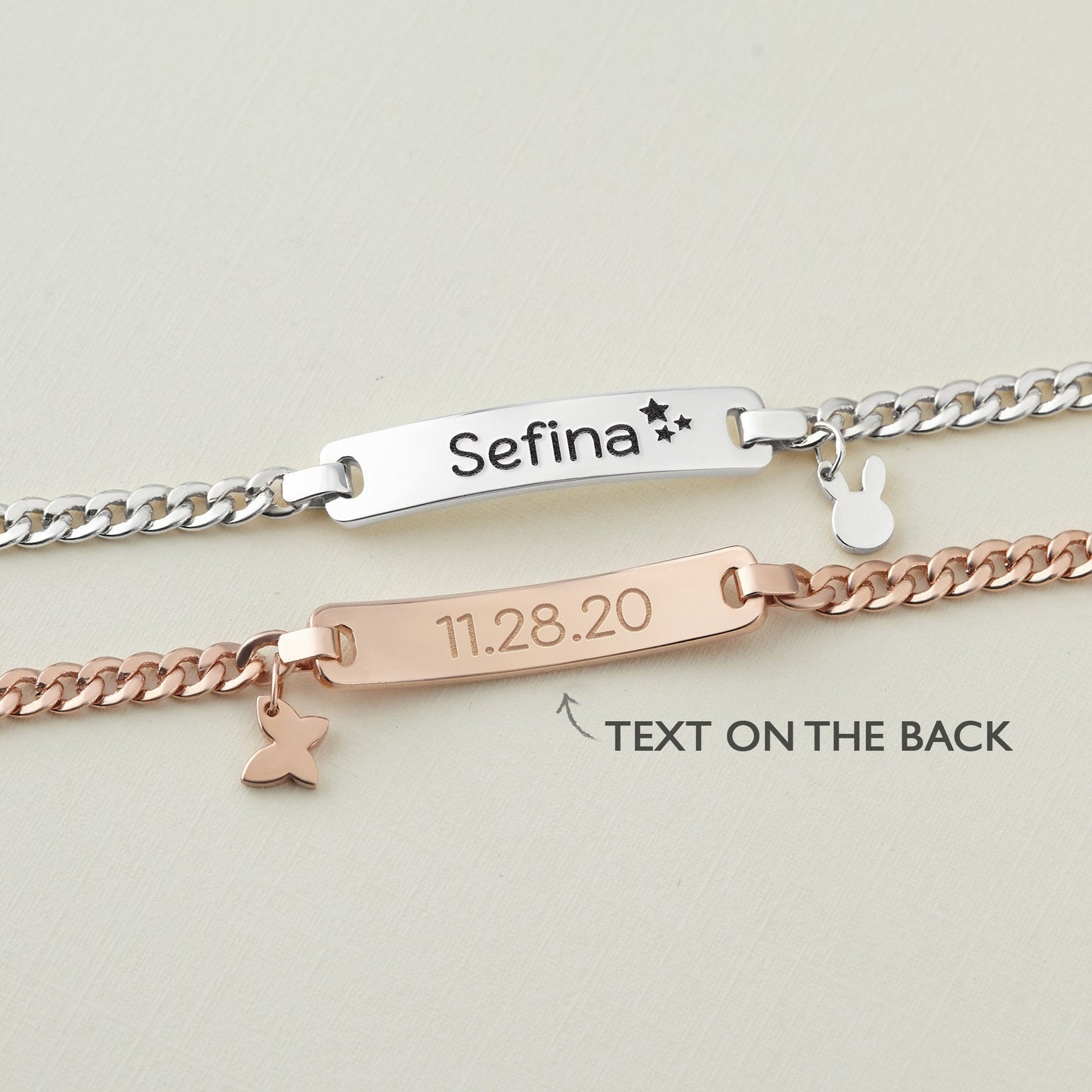 Front and back engravable baby cute element charm bracelet