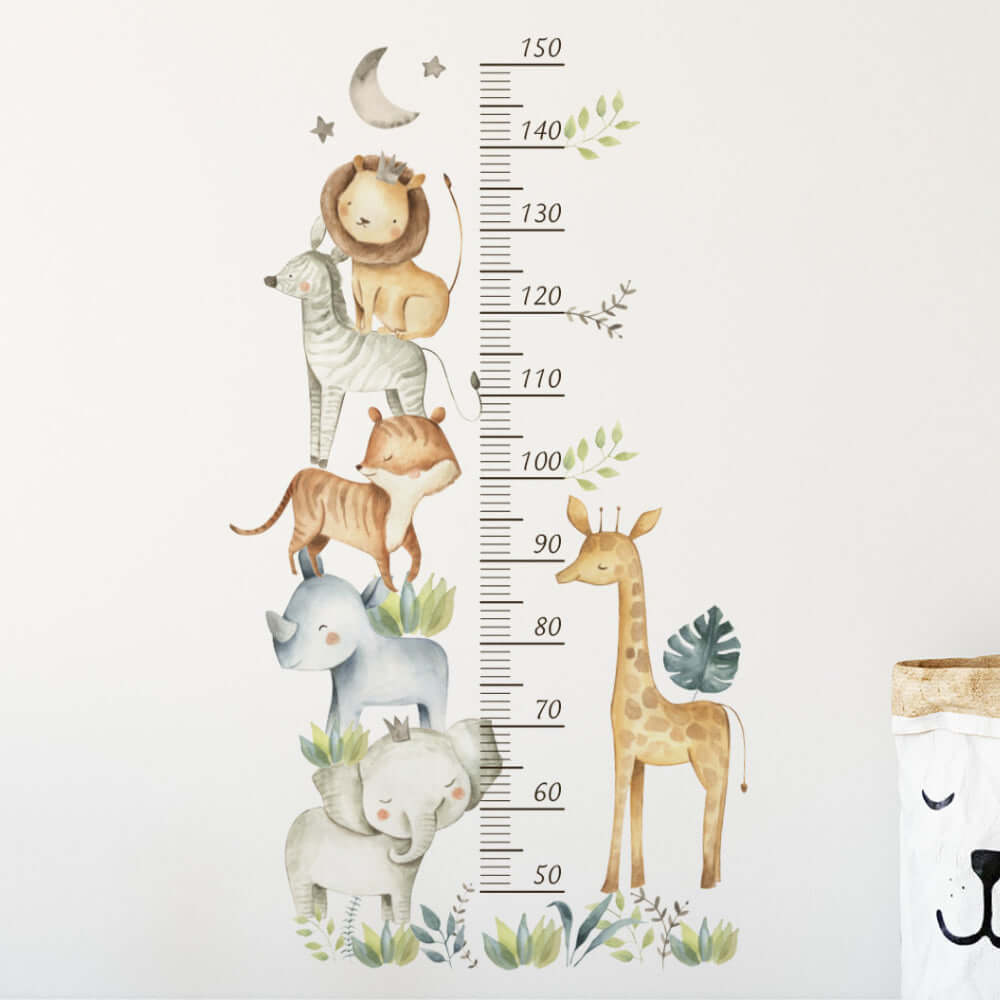 Cute Safari Animals Growth Chart Stickers Wall Decals