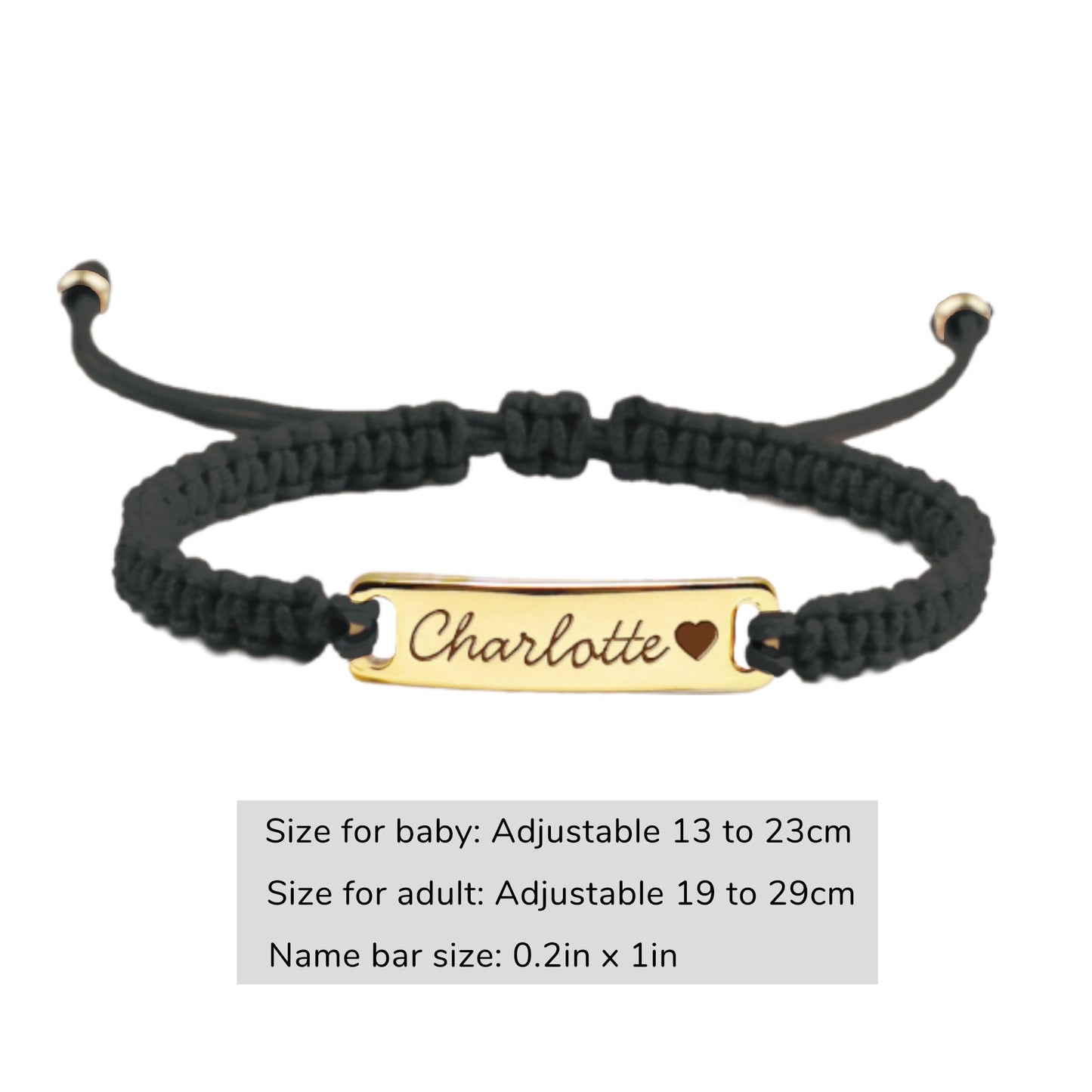 Black Personalized Handmade Braided Cord ID Bracelet