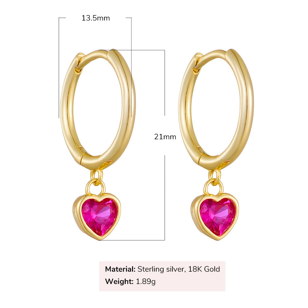Fuchsia Heart CZ Girls Huggie Earrings
